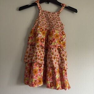 WONDER NATION Floral Sundress, ruched top, maxi ruffle design, size 5T